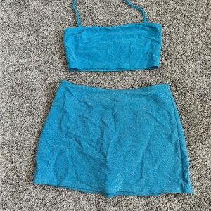 Victoria's Secret “Pink”Sparkling Blue Swim Suit and Skirt Set